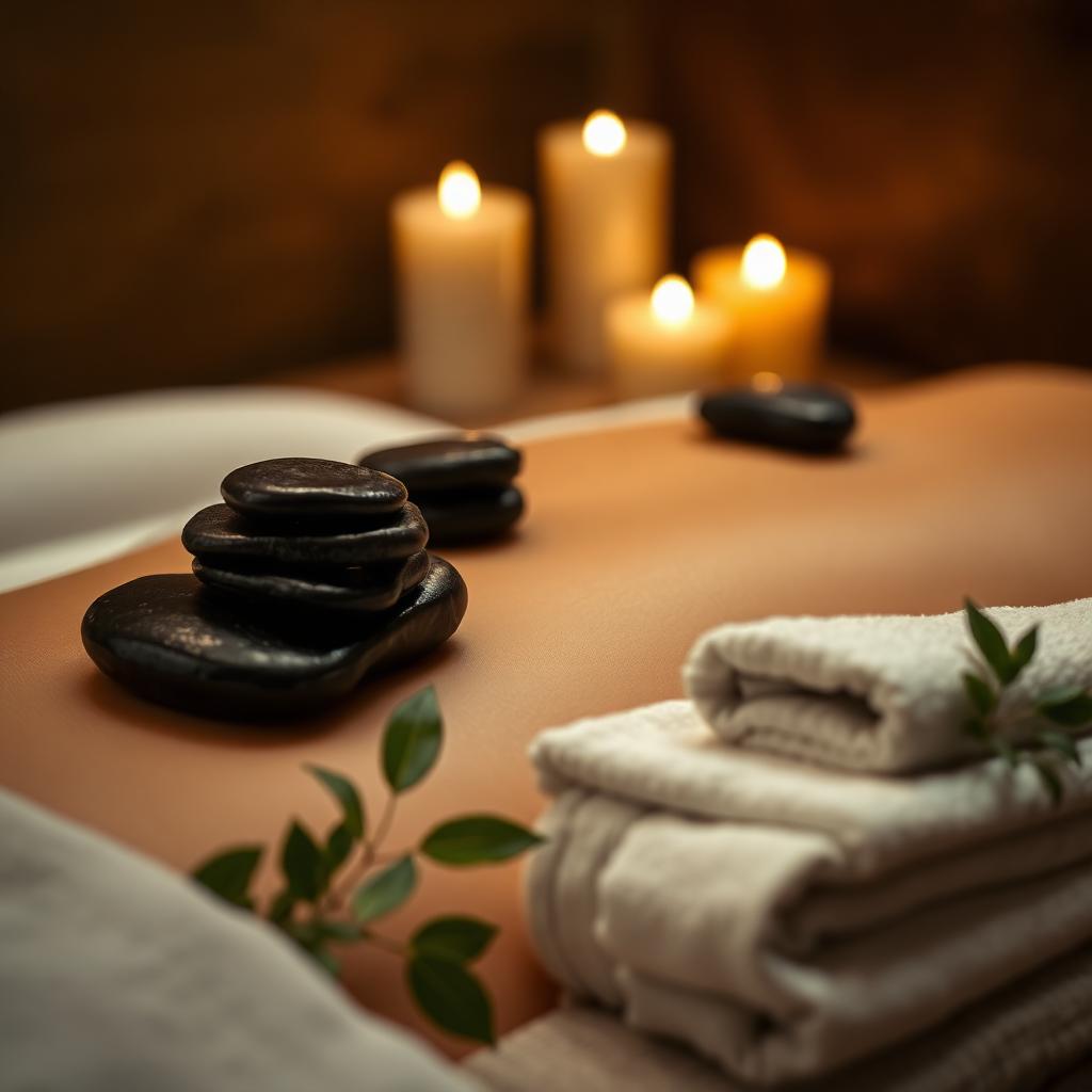 Warm basalt stones on a back — the finish to the Deep Recovery package